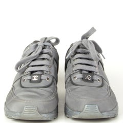 CHANEL grey nylon & black Sneakers Shoes 39.5