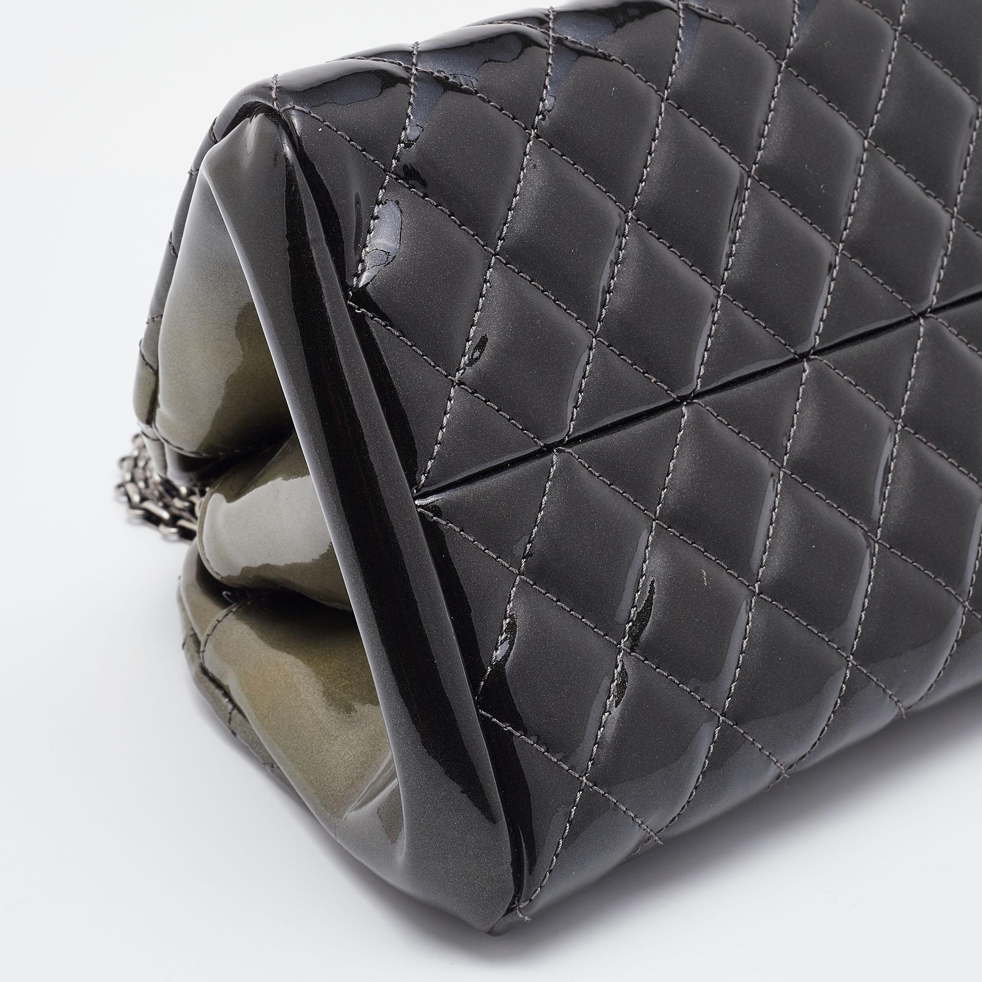 Chanel Grey Ombre Quilted Patent Leather Medium Just Mademoiselle Bowler Bag 7