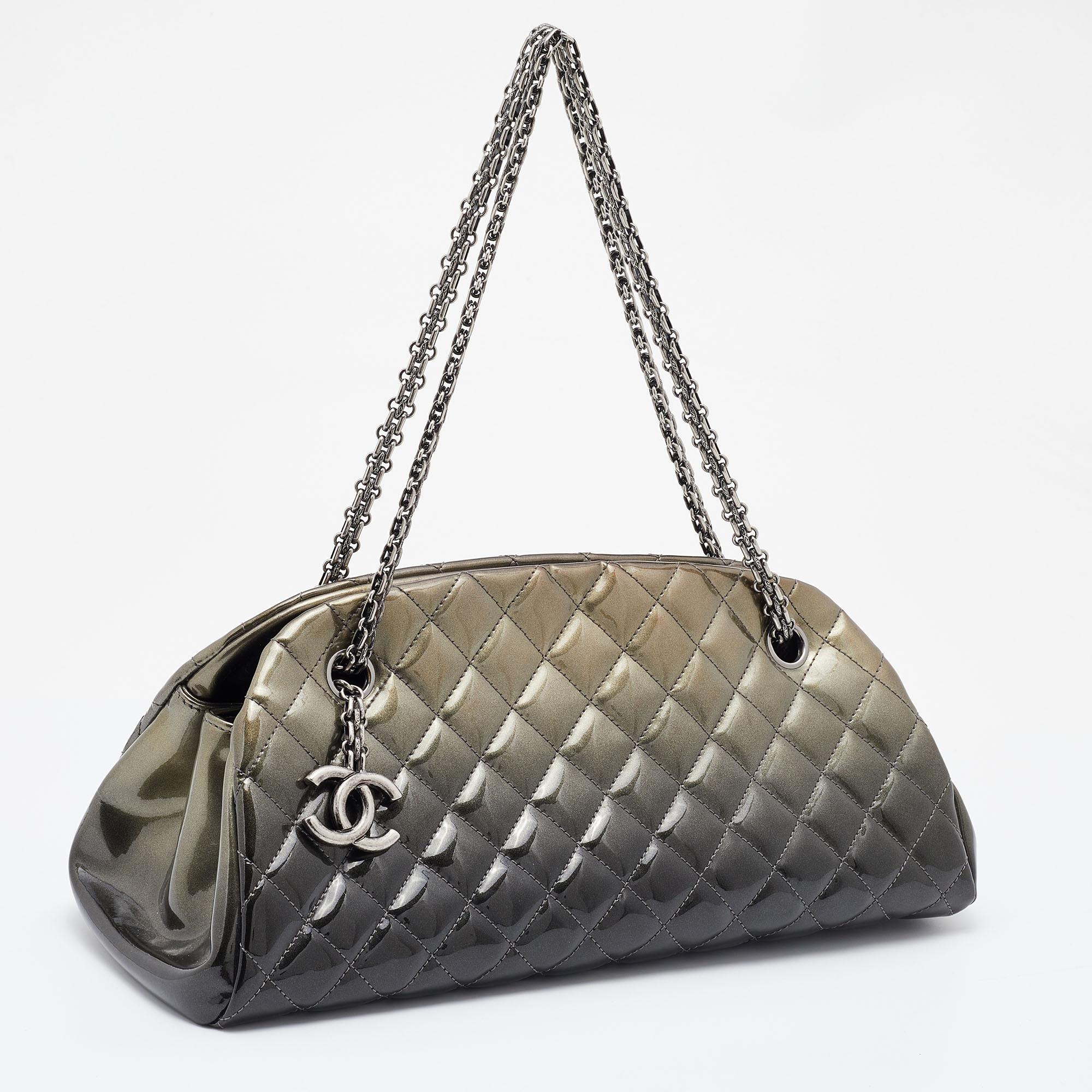 Women's Chanel Grey Ombre Quilted Patent Leather Medium Just Mademoiselle Bowler Bag