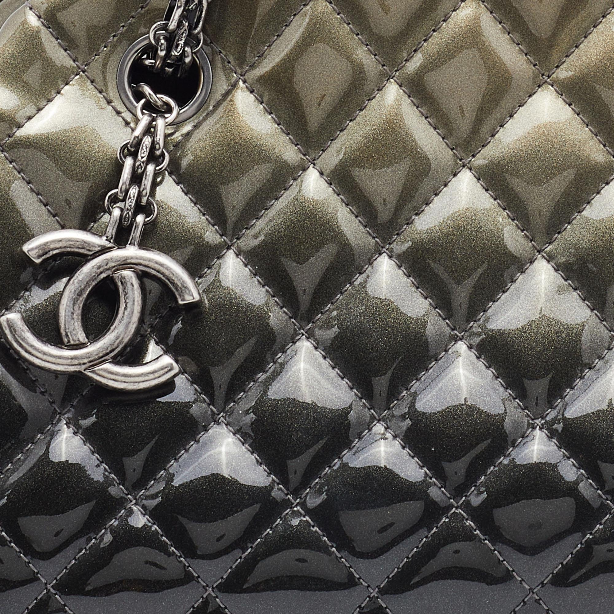 Chanel Grey Ombre Quilted Patent Leather Medium Just Mademoiselle Bowler Bag 2