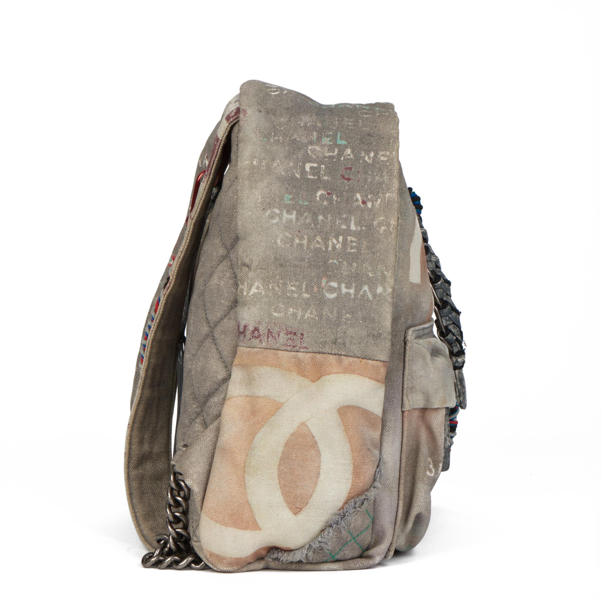 CHANEL Grey Painted Canvas Medium Graffiti Backpack 2