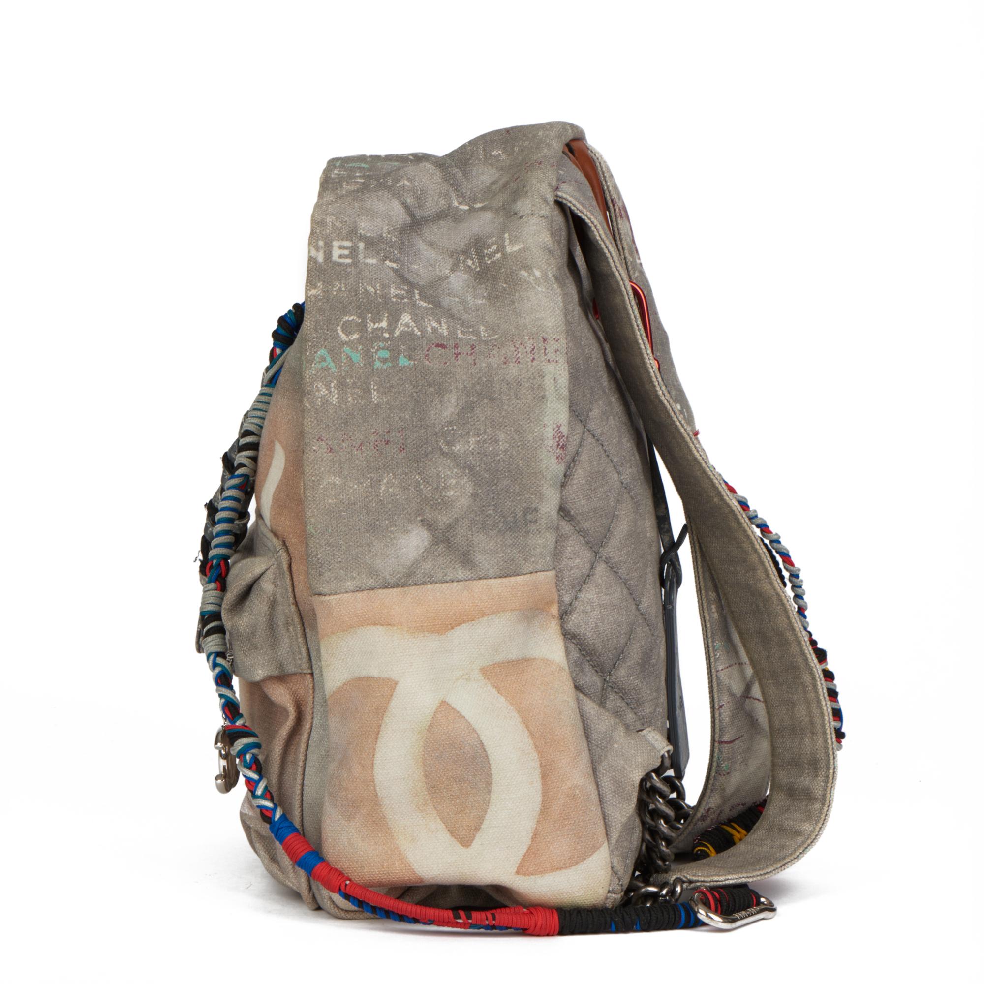 CHANEL Grey Painted Canvas Medium Graffiti Backpack 3