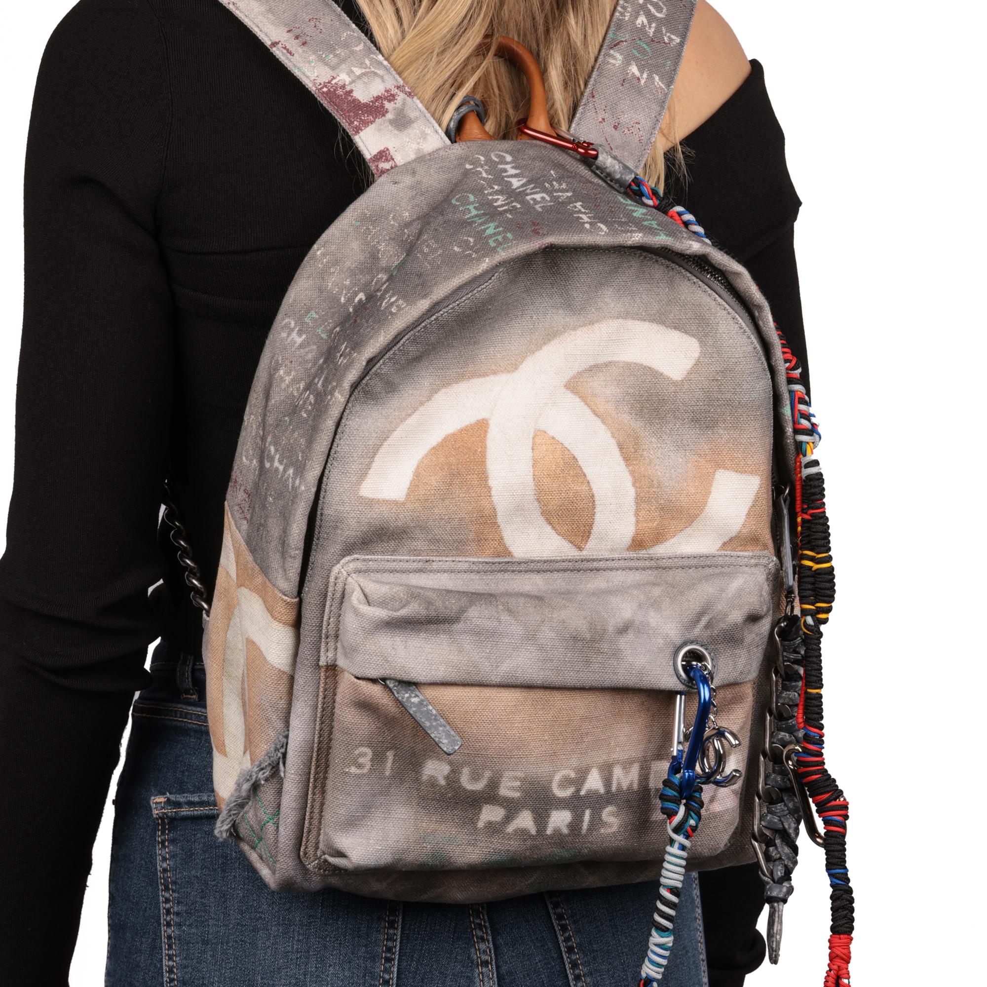 Chanel Grey Painted Canvas Medium Graffiti Backpack 5