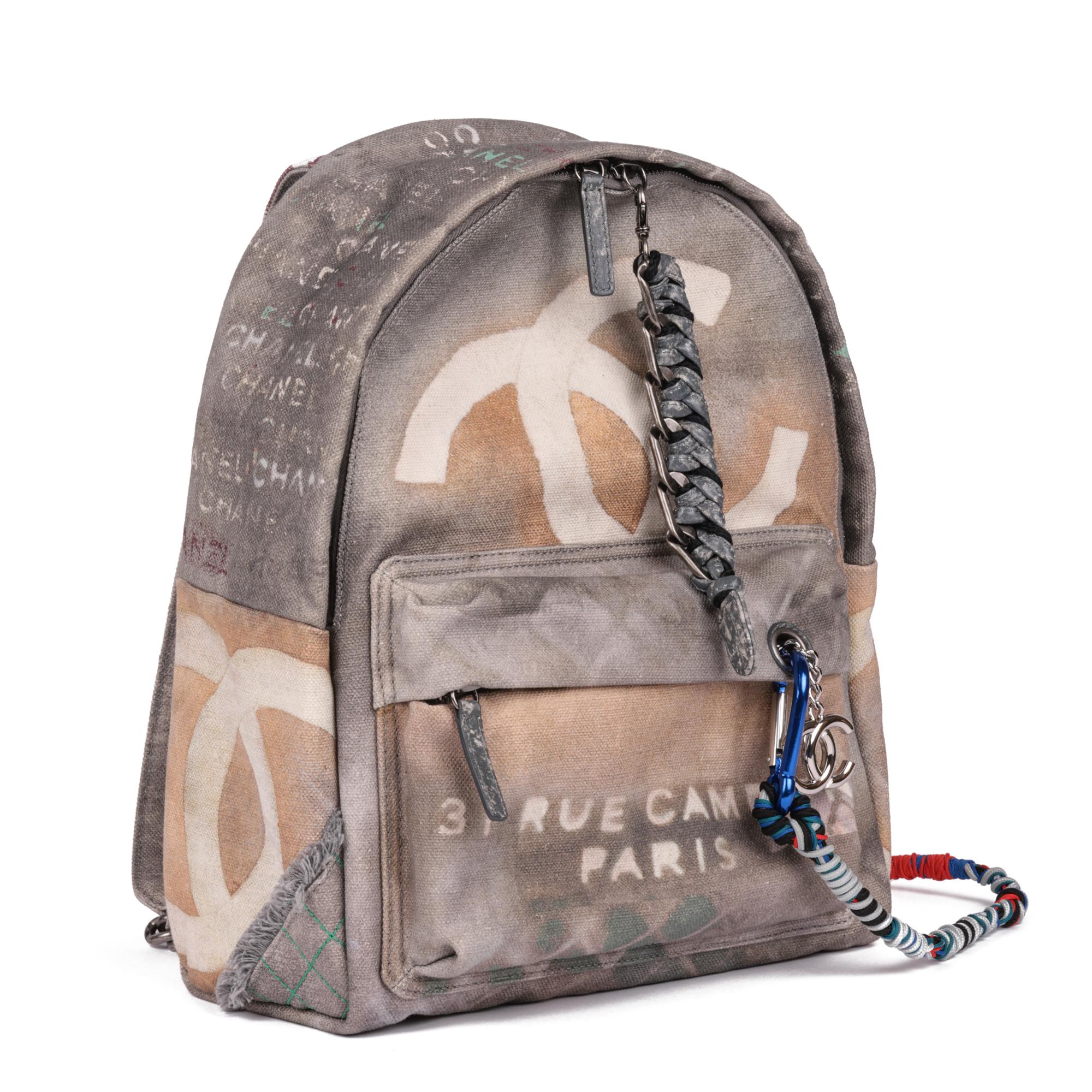 Chanel Grey Multicolor Canvas Graffiti Art School Backpack Silver