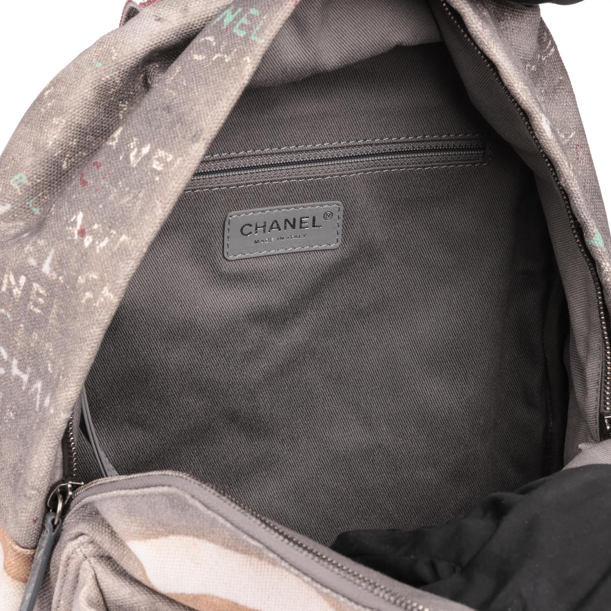 Chanel Grey Painted Canvas Medium Graffiti Backpack 1