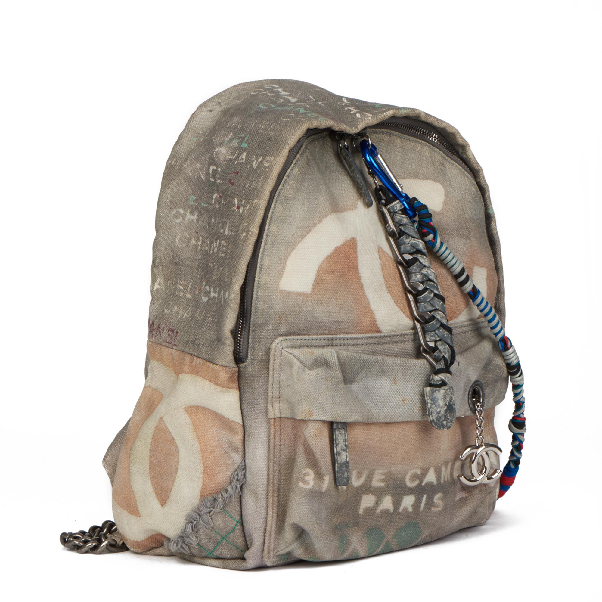 CHANEL Grey Painted Canvas Medium Graffiti Backpack 1