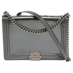 Chanel Grey Patent Leather Large Reverso Boy Flap Bag