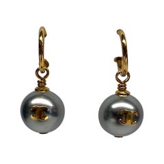 Chanel Grey Pearl Dangle Earrings