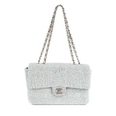 Chanel Grey Pearl Leather Medium Classic Flap Bag with Silver Hardware