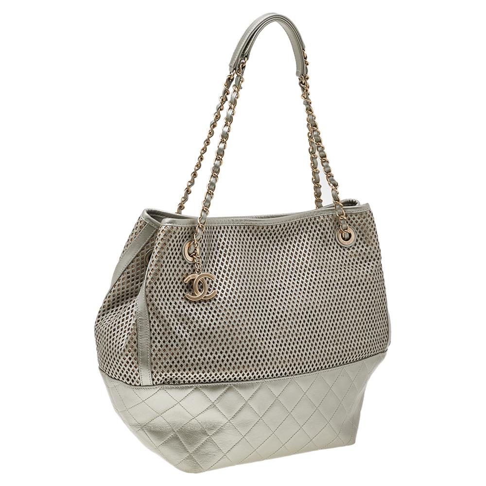 Chanel Grey Perforated Leather Up In The Air Tote 5