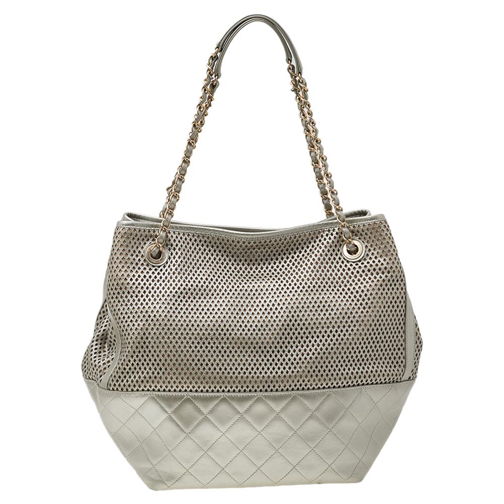 Chanel Grey Perforated Leather Up In The Air Tote 6