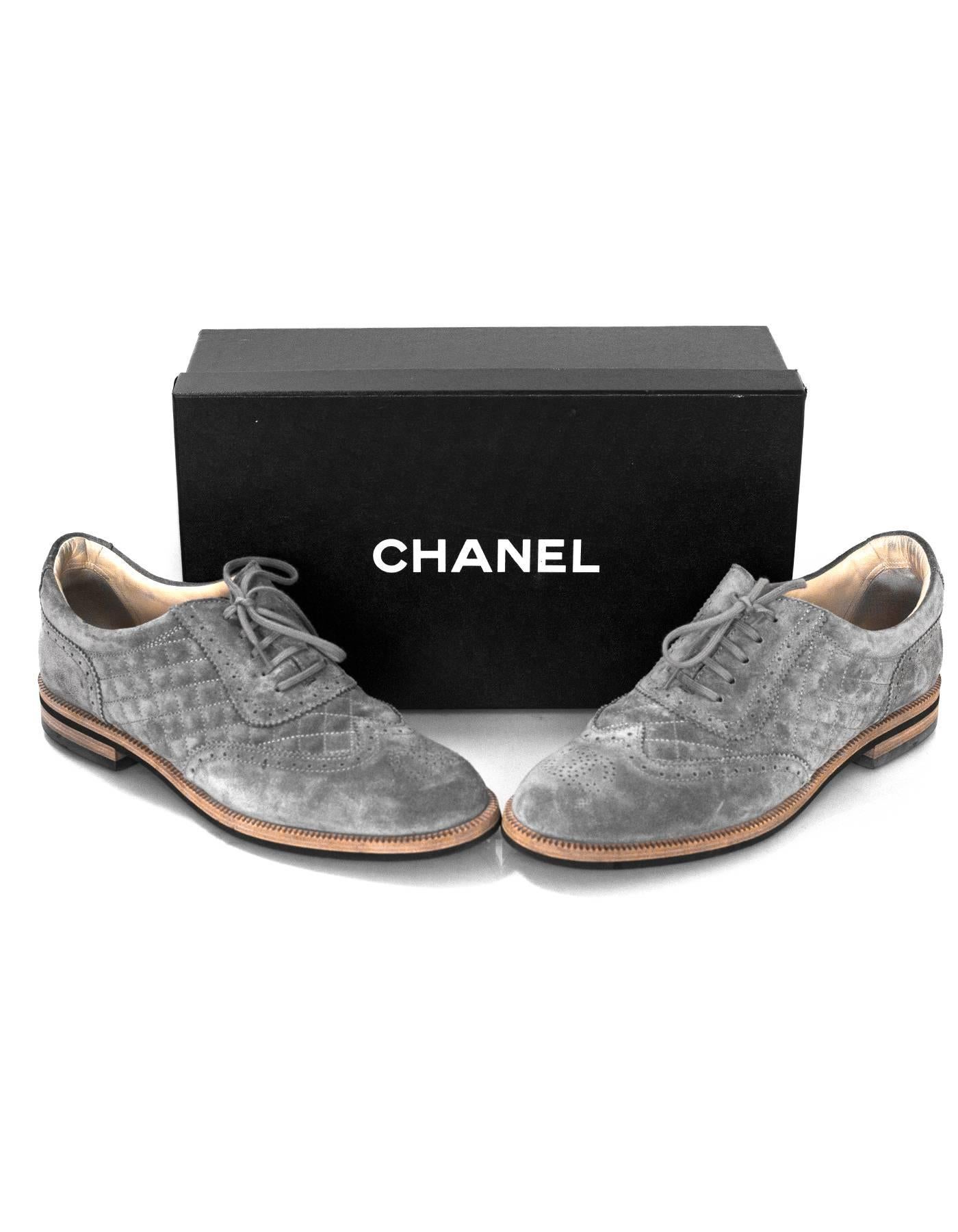 Chanel Grey Perforated Quilted  Suede Oxford's Sz 42 with Box 1