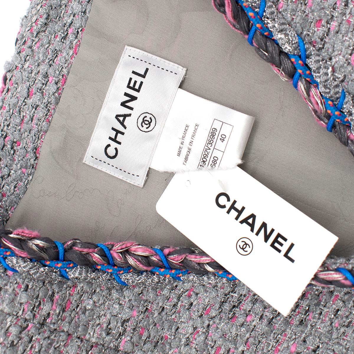 Chanel Grey & Pink Metallic Tweed Knit Dress 40 In New Condition In London, GB
