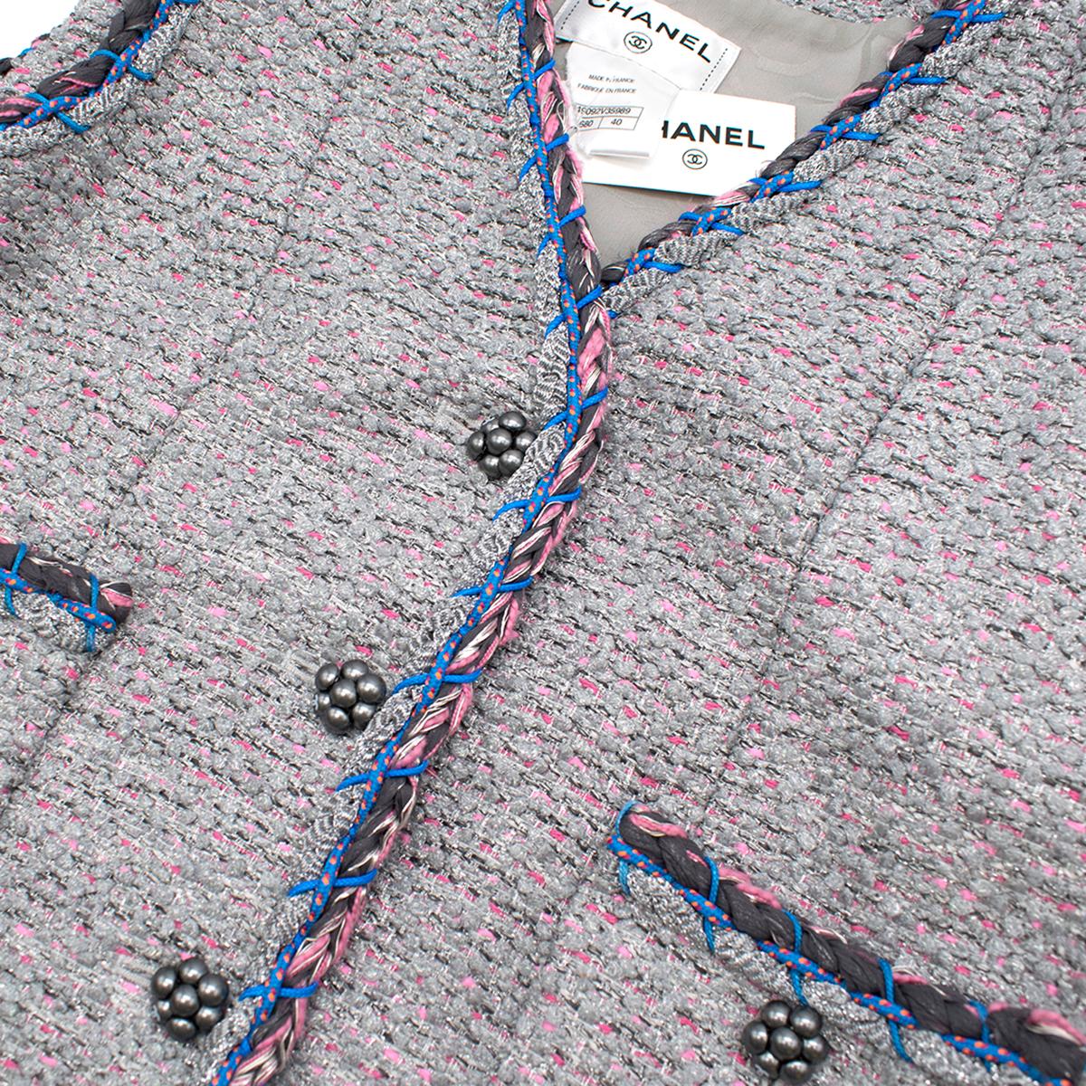 Women's Chanel Grey & Pink Metallic Tweed Knit Dress 40