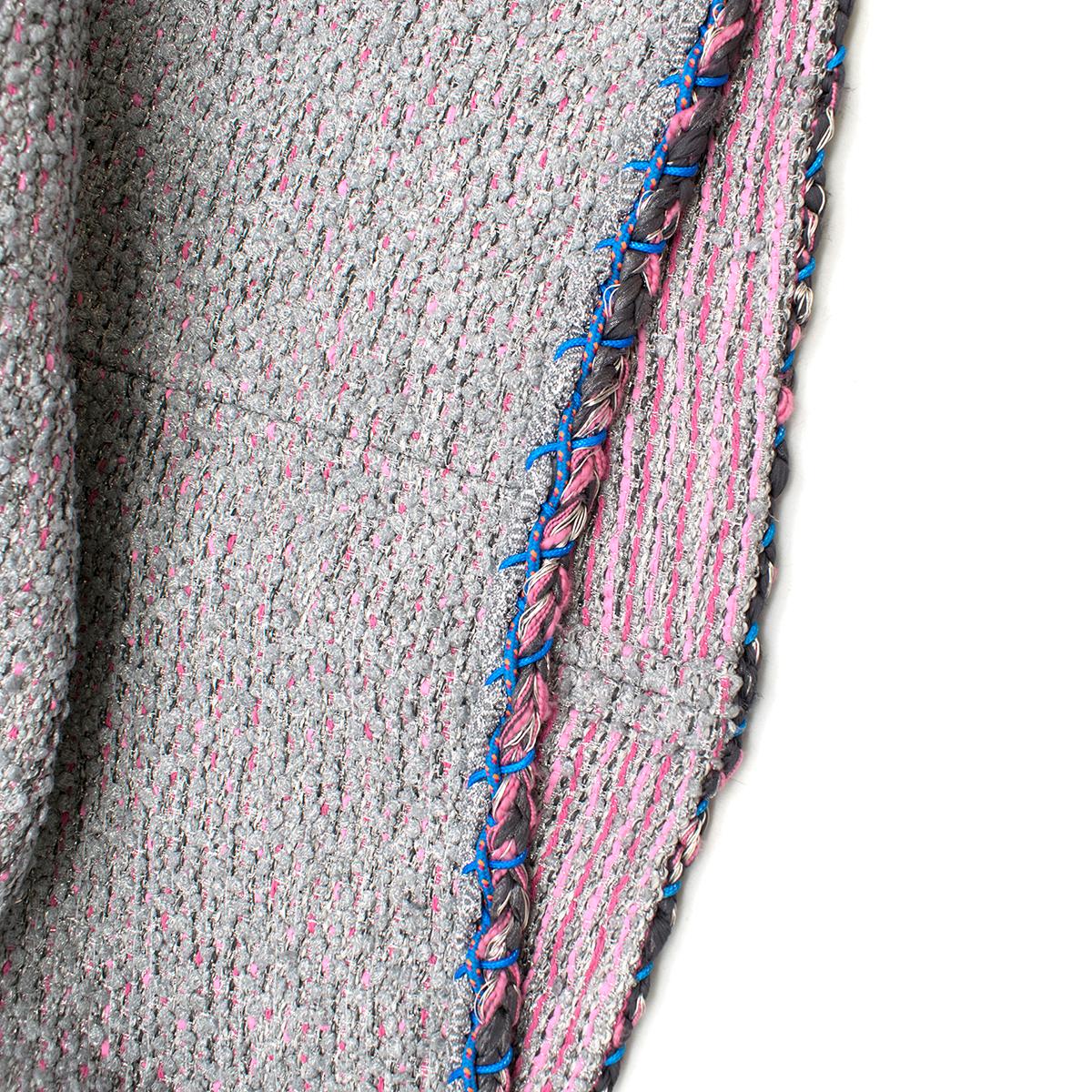 Chanel Grey & Pink Metallic Tweed Knit Dress 40 2