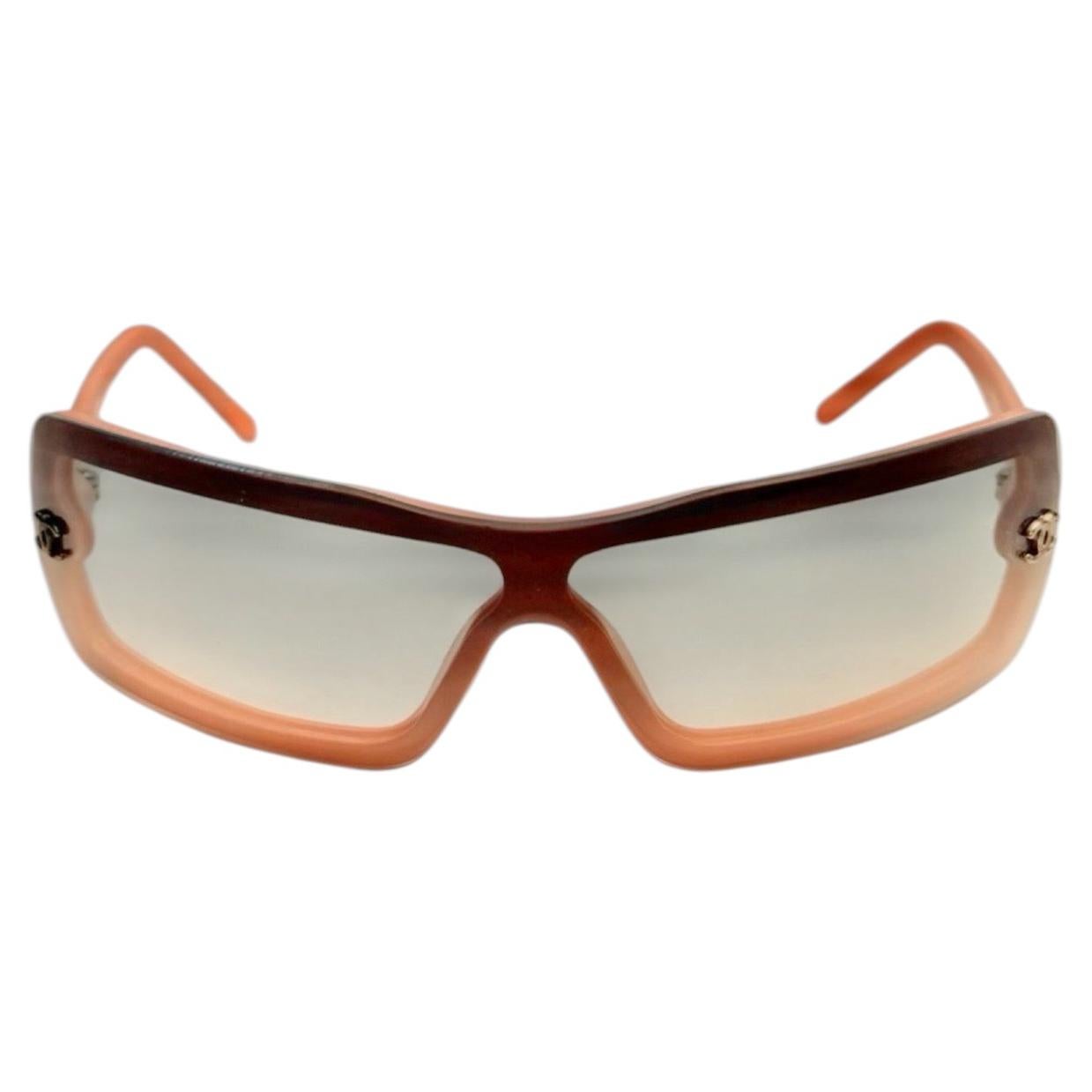 Chanel grey/pink tined lenses baby pink rectangle sunglasses For Sale