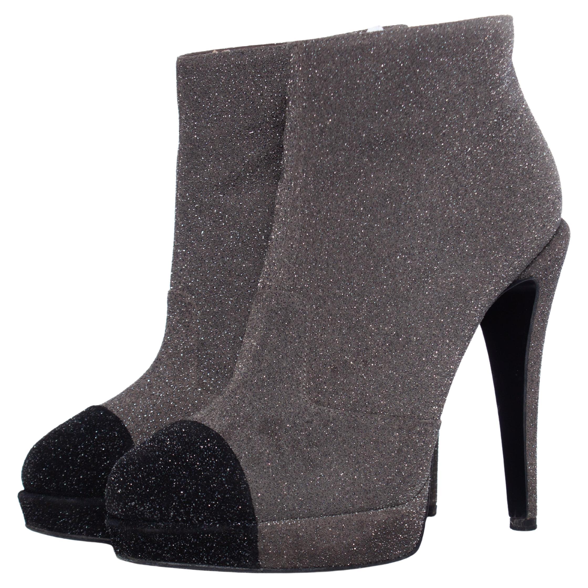 Chanel, Grey platform glitter boots For Sale