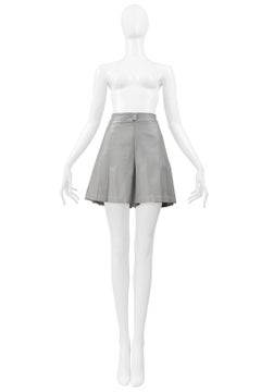 Chanel Grey Pleated Leather Walking Shorts