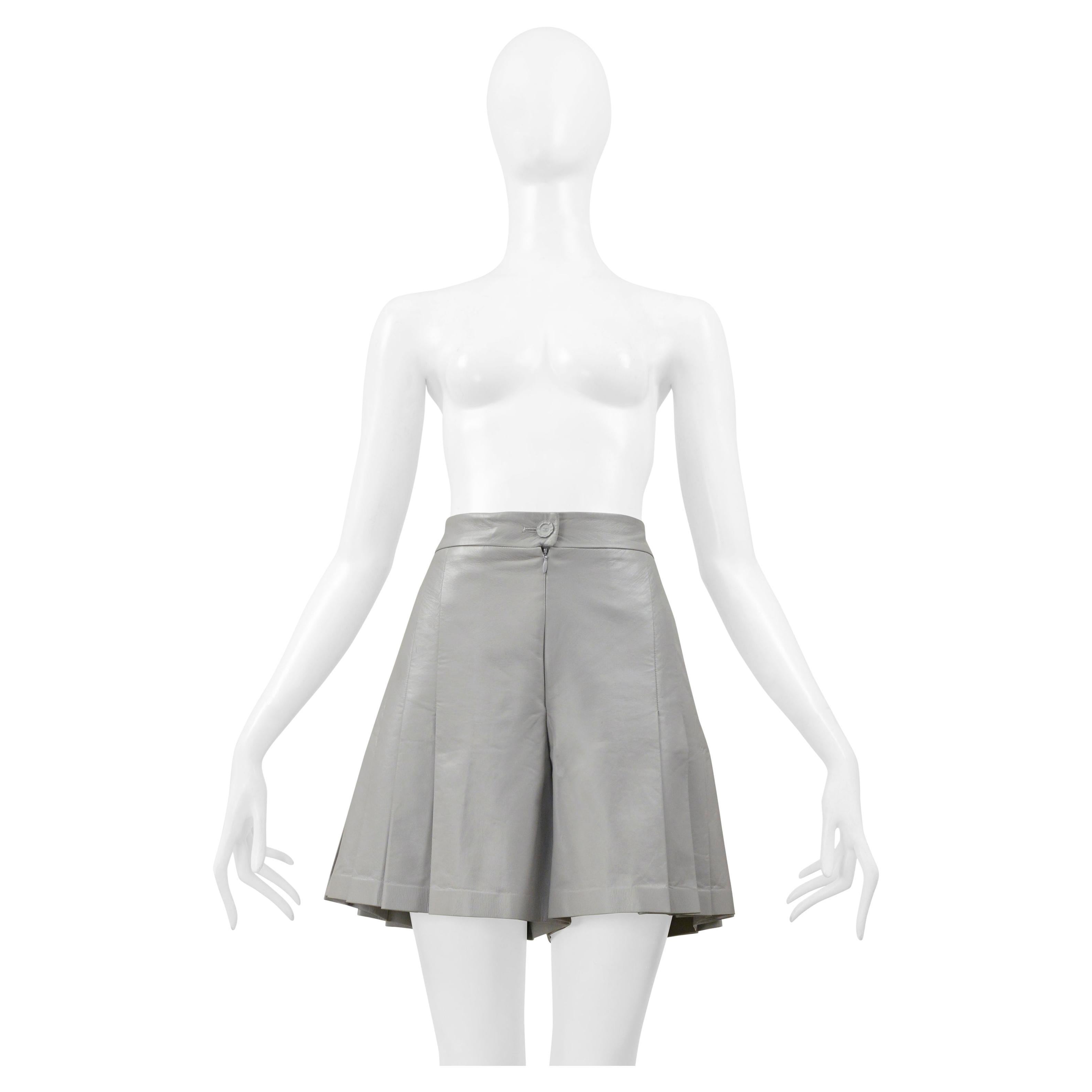 Chanel Grey Pleated Leather Walking Shorts