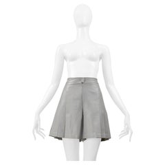 Chanel Grey Pleated Leather Walking Shorts
