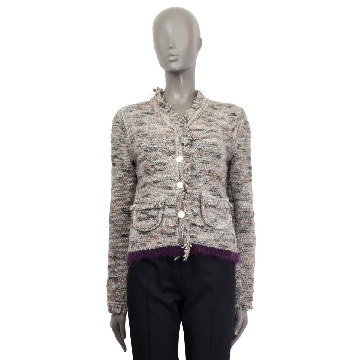 Gray CHANEL grey & purple wool 1999 FRINGED KNIT Jacket 36 XS For Sale