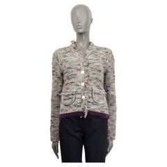 Chanel - Veste en laine grise et violette 1999 tricotée à franges 36 XS