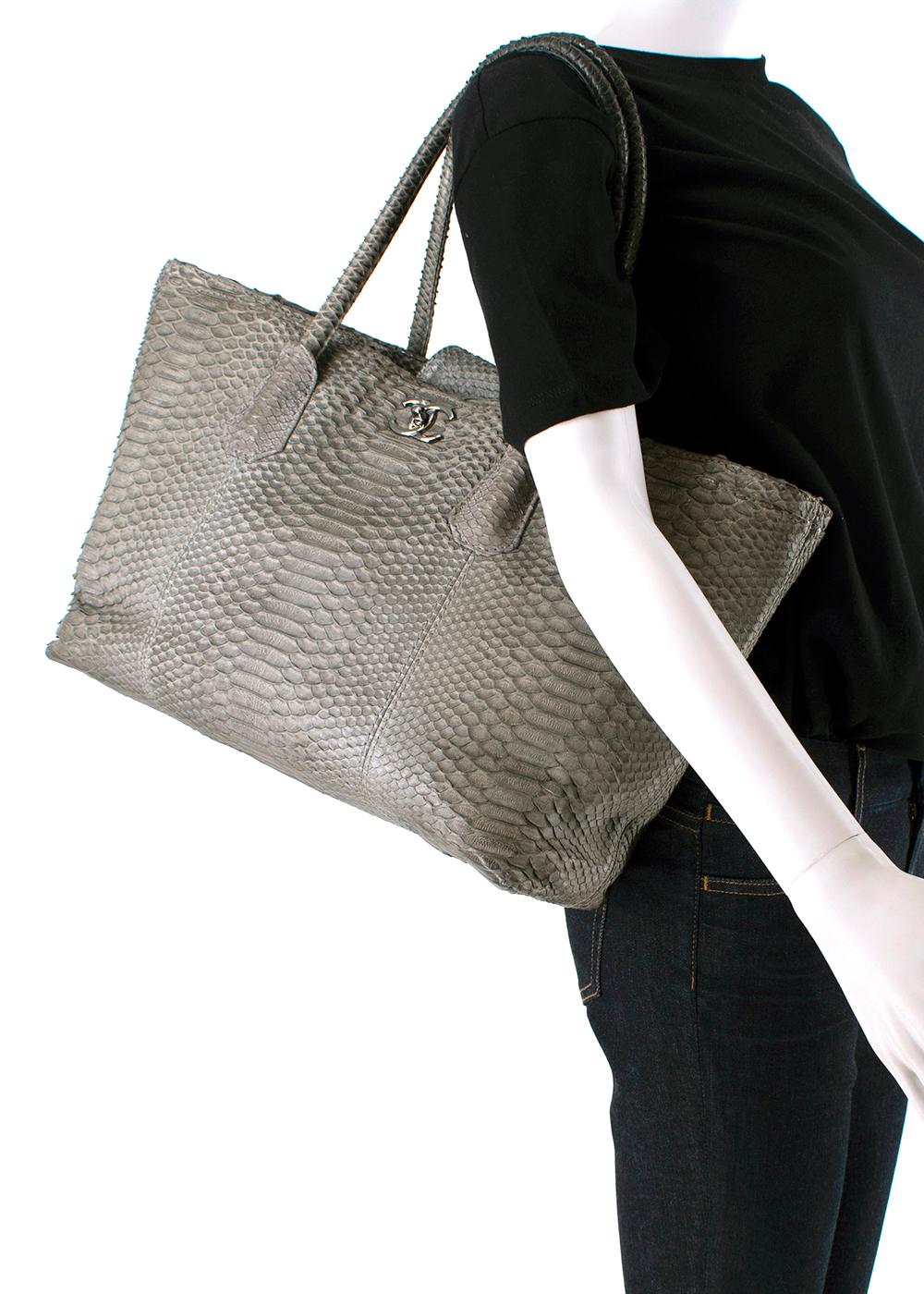 Gray Chanel Grey Python Executive Cerf Tote Bag For Sale