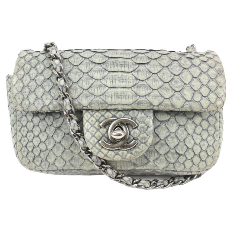 Chanel Grey Python Extra Mini Flassic Flap Crossbody Bag Leather