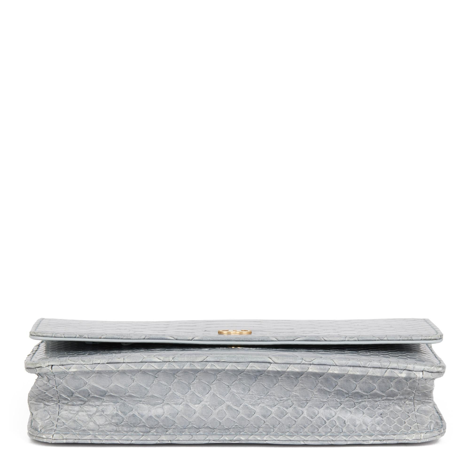 Gray CHANEL Grey Python Leather Wallet-on-Chain WOC