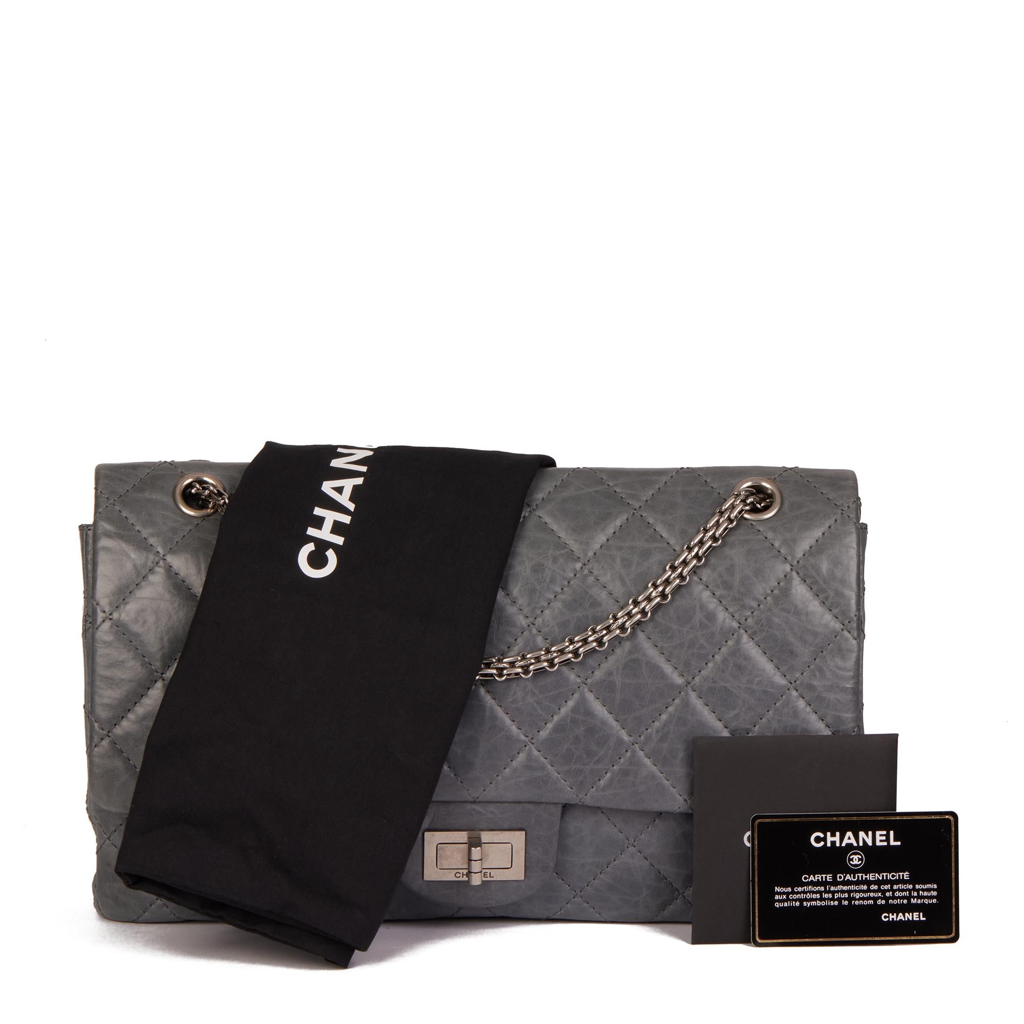 CHANEL Grey Quilted Aged Calfskin Leather 2005 50th Anniversary Edition 227 2.55 5