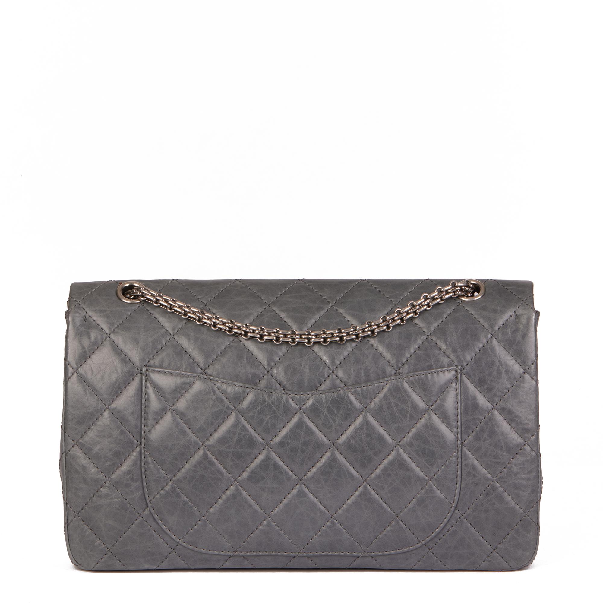 Gray CHANEL Grey Quilted Aged Calfskin Leather 2005 50th Anniversary Edition 227 2.55