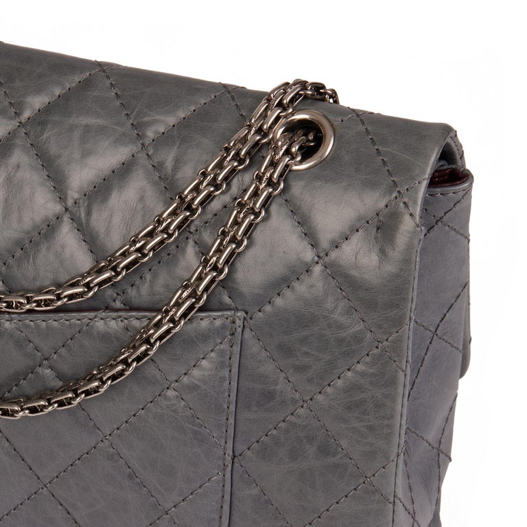 CHANEL Grey Quilted Aged Calfskin Leather 2005 50th Anniversary Edition 227  2.55 at 1stDibs