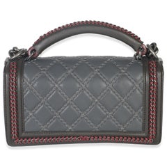 Chanel Grey Quilted Calfskin Interwoven Chain Top Handle Boy Bag