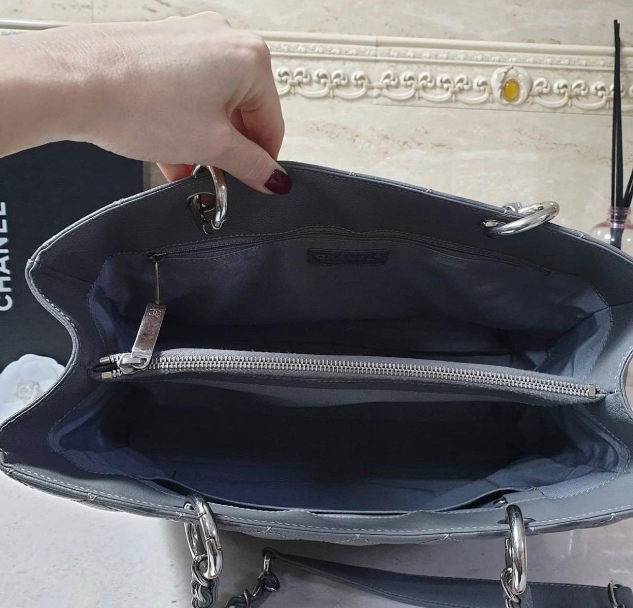 Chanel Grau Gesteppte Kaviar Leder Grand Einkaufstasche 2