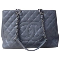 Chanel Grey Quilted Caviar Leather Grand Shopping Tote Bag 