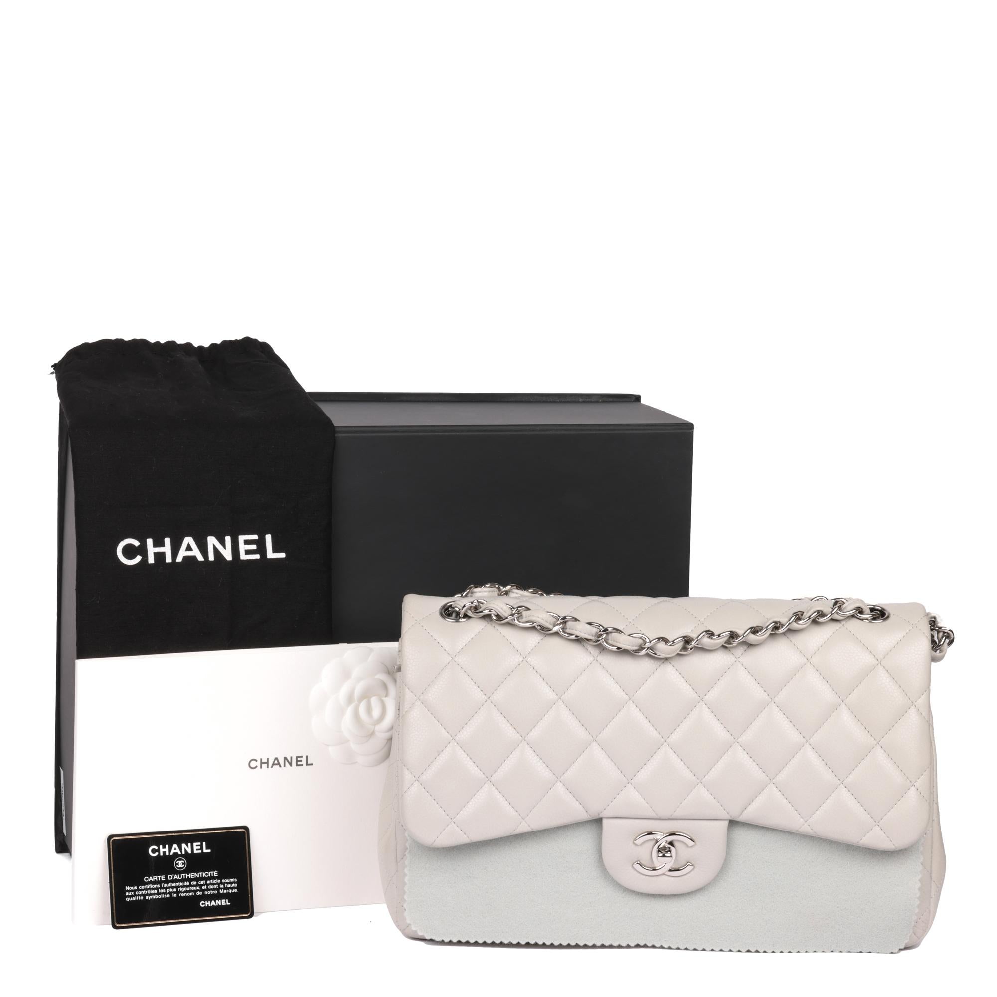 CHANEL Grey Quilted Caviar Leather Jumbo Classic Double Flap Bag  6