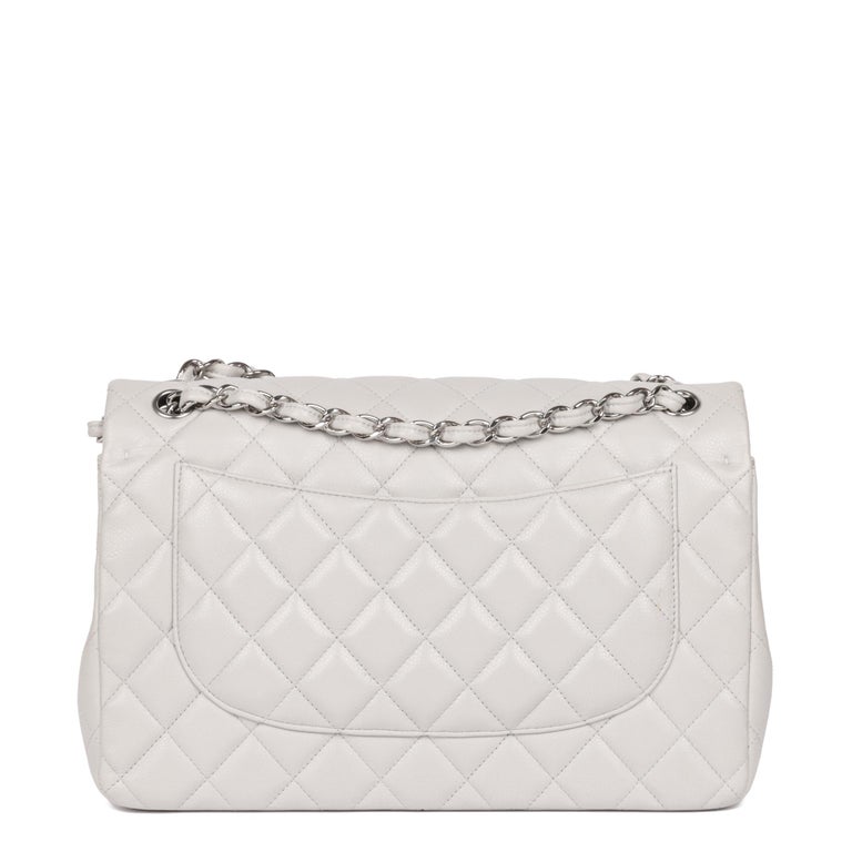 Pre-owned Chanel Jumbo Classic Double Flap Bag White Caviar Silver Hardware