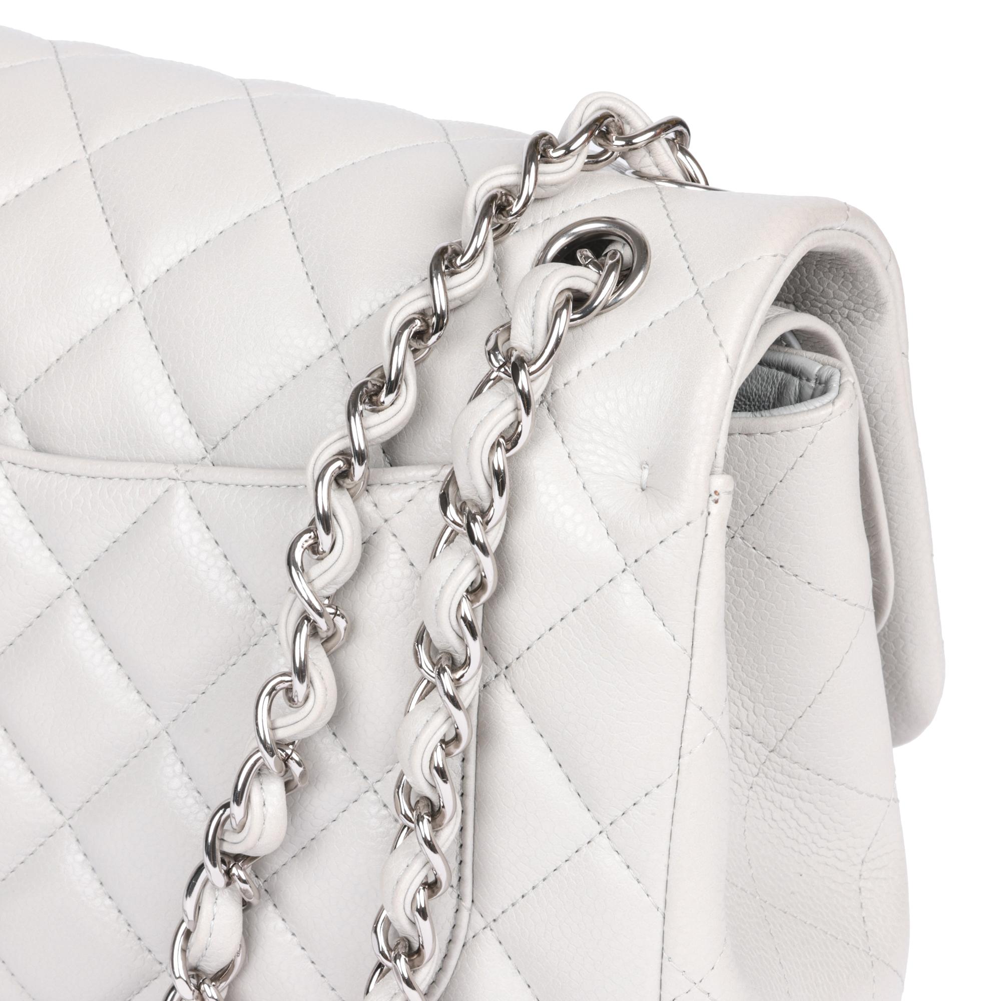 CHANEL Grey Quilted Caviar Leather Jumbo Classic Double Flap Bag  2
