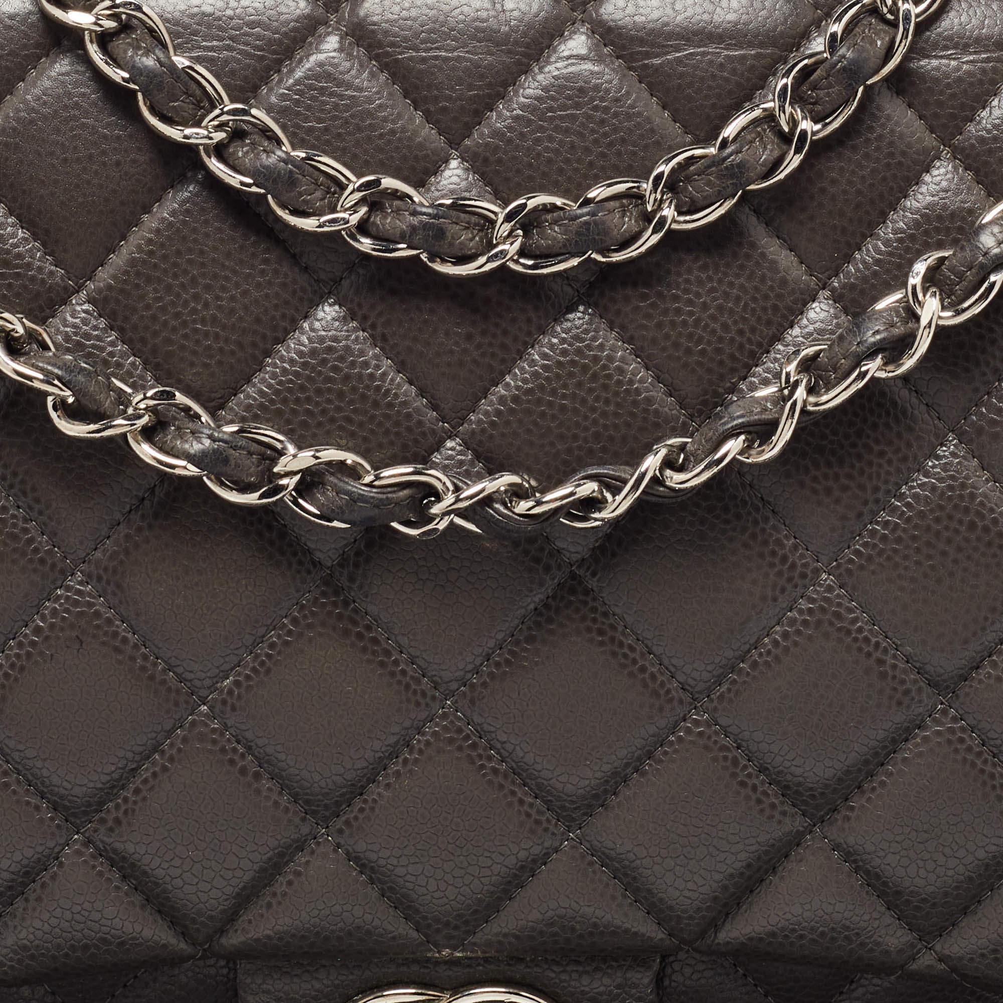 De las mujeres Bolso Chanel Gris Acolchado Caviar Piel Maxi Classic Doble Solapa en venta