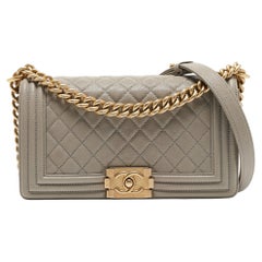 Chanel Grey Quilted Caviar Leather Medium Boy Flap Bag