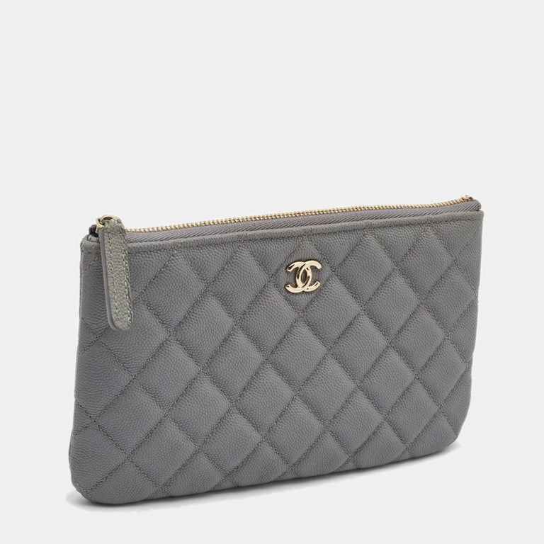 Chanel Grey Quilted Caviar Leather Medium O Case Zip Pouch For Sale at ...