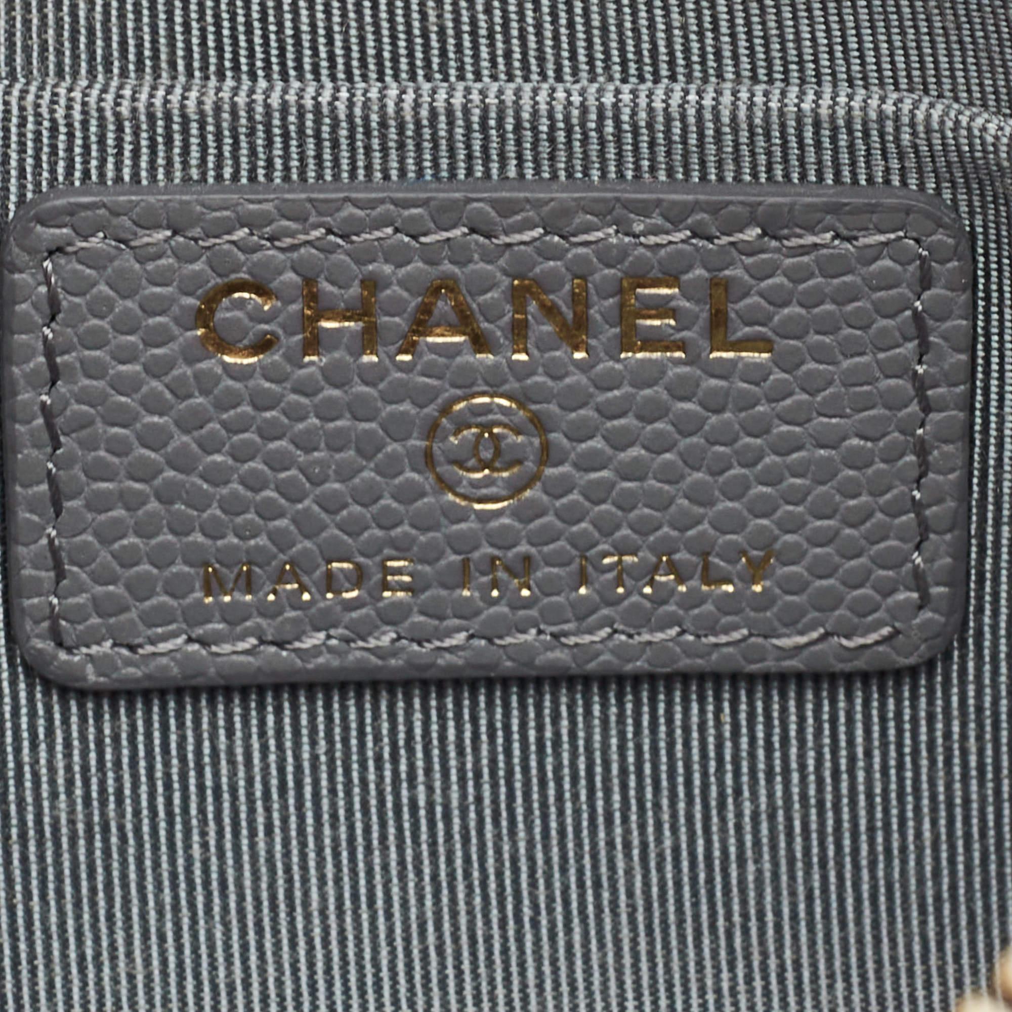 Chanel Grey Quilted Caviar Leather Medium O Case Zip Pouch 5