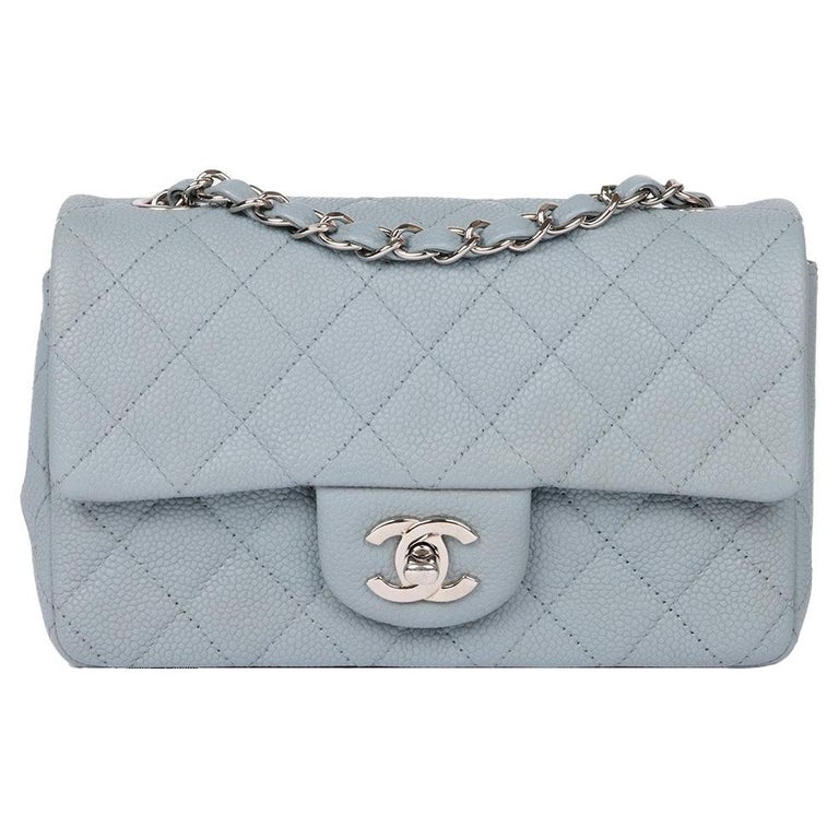 Chanel Navy Quilted Lambskin Mini Rectangular Classic Flap Silver Hardware, 2020 (Very Good), Womens Handbag