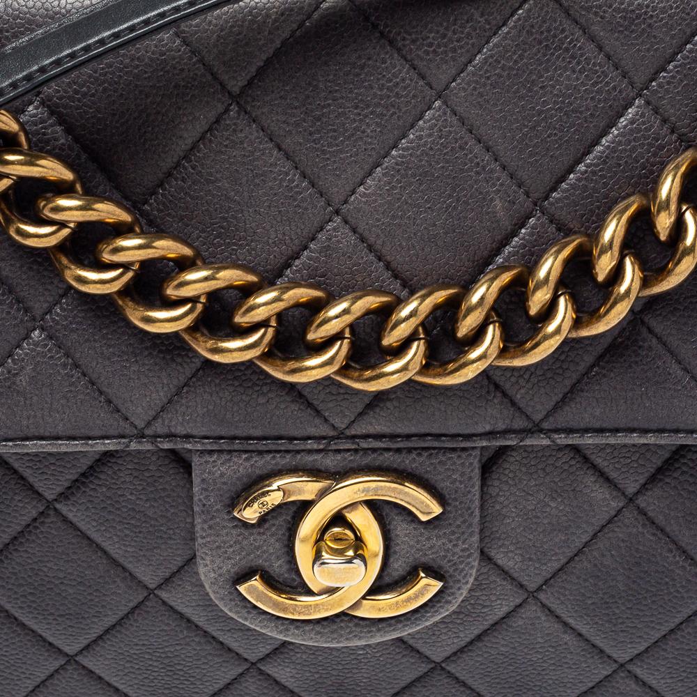 Chanel Grey Quilted Caviar Leather`Chain Top Handle Bag 5