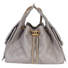 Chanel Grey Quilted Caviar Small Chanel 25 Hobo Handbag