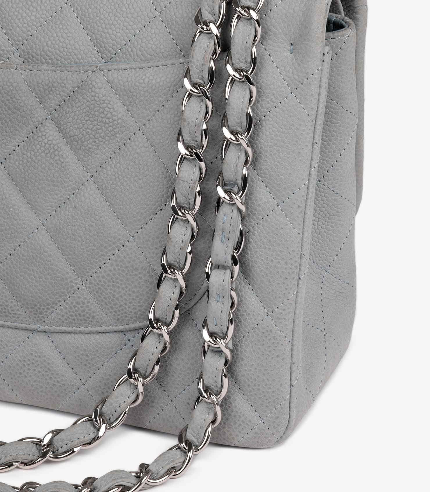 Chanel Grey Quilted Caviar Suede Jumbo Classic Double Flap Bag For Sale 1