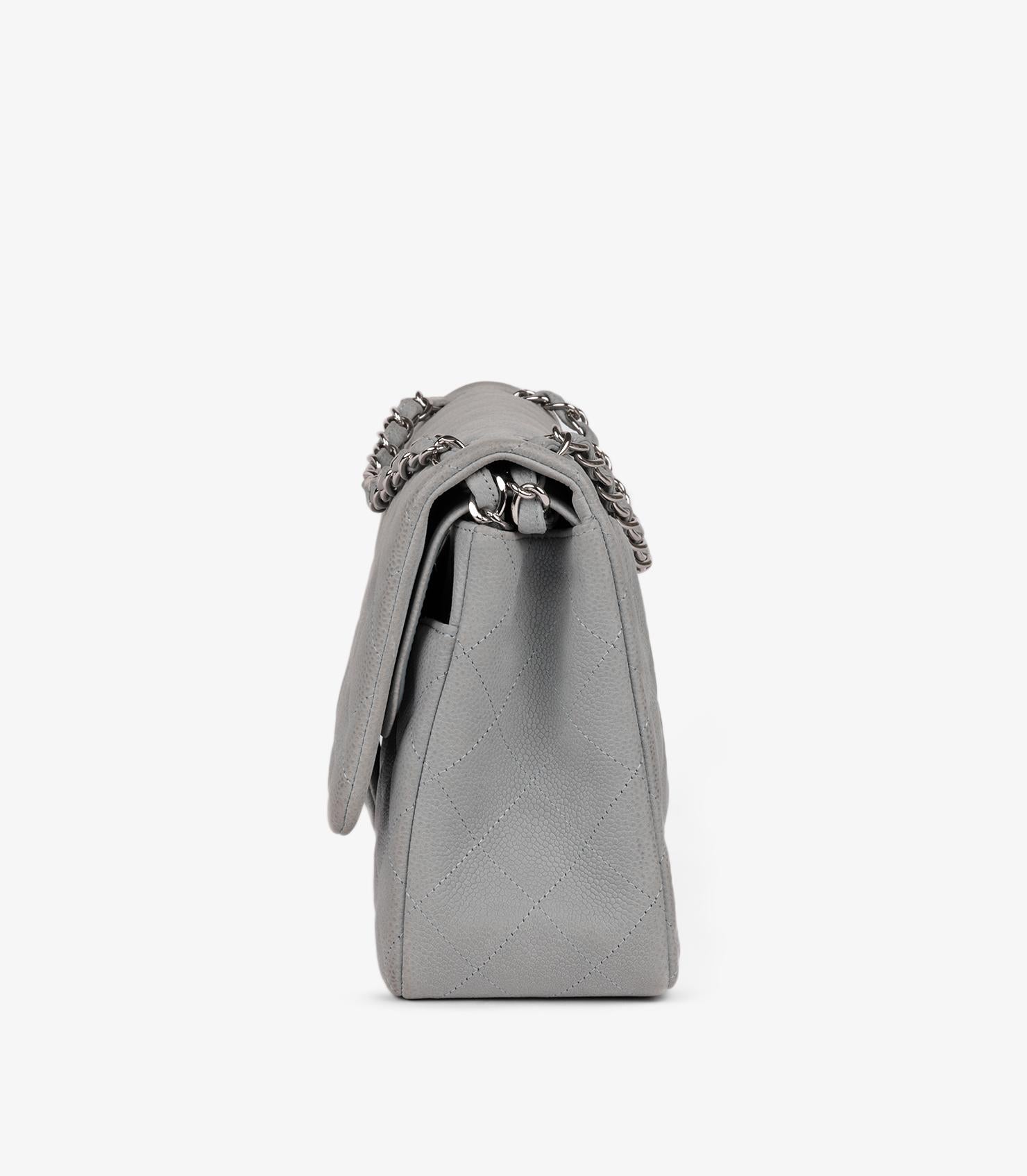 Chanel Grey Quilted Caviar Suede Jumbo Classic Double Flap Bag 3