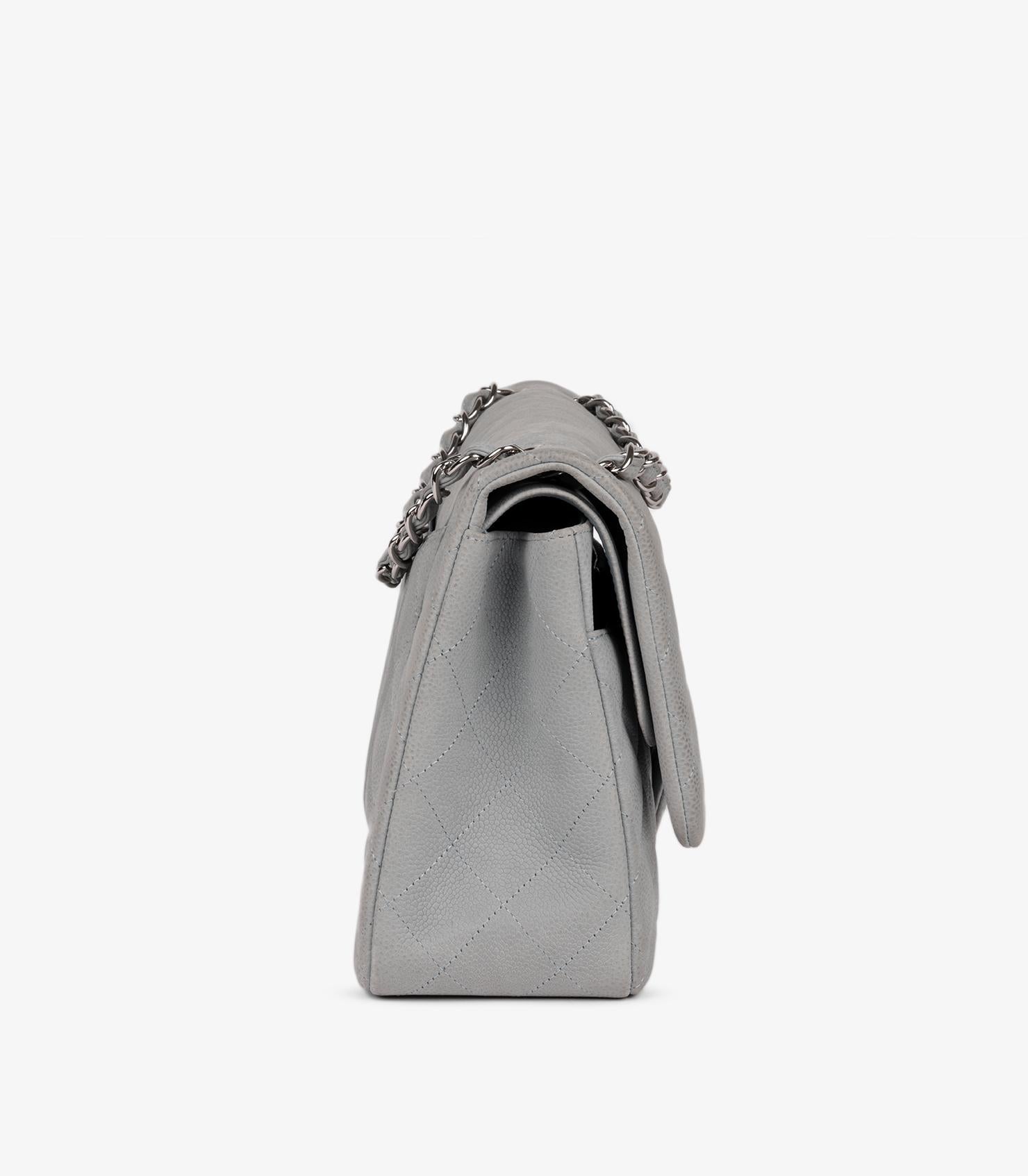 Chanel Grey Quilted Caviar Suede Jumbo Classic Double Flap Bag 4