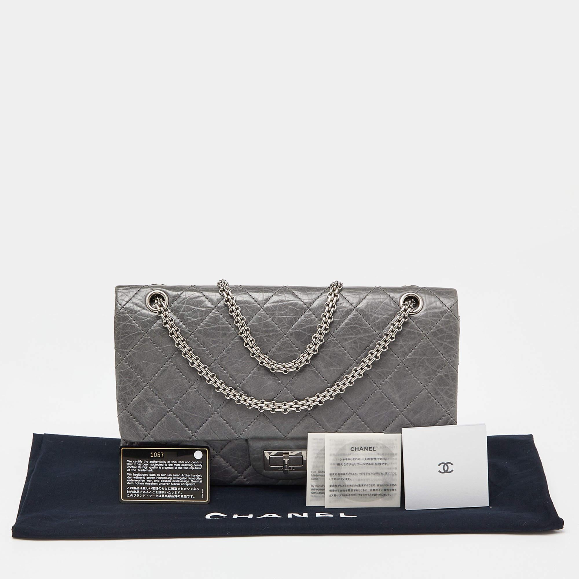 Chanel Grey Quilted Crinkled Leather Limited Edition 50th Anniversary Reissue 2. 8
