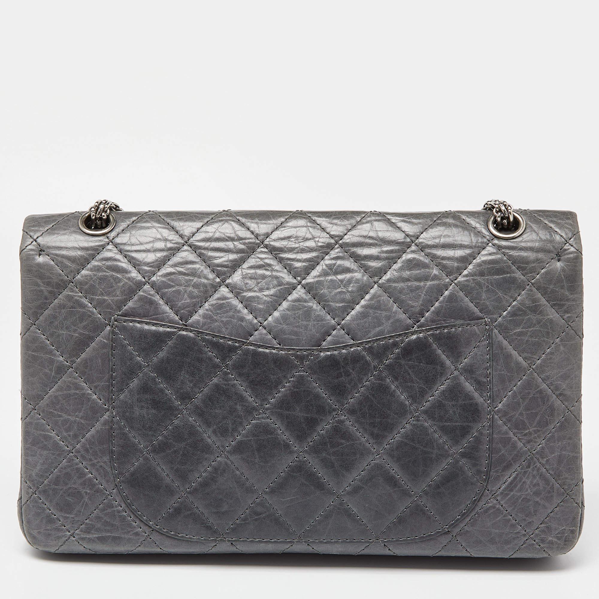 Chanel Grey Quilted Crinkled Leather Limited Edition 50th Anniversary Reissue 2. 1
